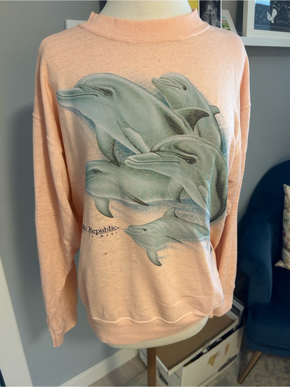 Vintage Dolphin Graphic Sweatshirt - Peach
